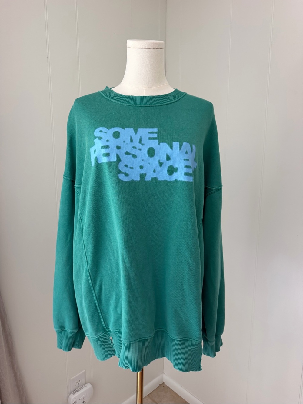 aerie Teal Green Crewneck Sweatshirt with Light Blue Graphic